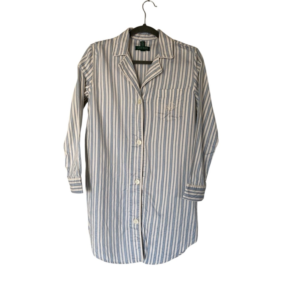 Ralph Lauren Womens Sleep Shirt Nightshirt S Monogram Prep Classic Blue Stripes